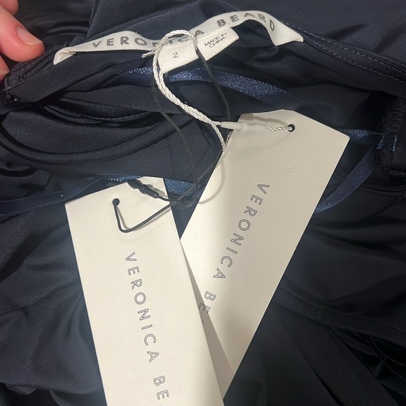 NEW Veronica Beard Dress Gilbert Ruched Long Sleeve V-neck navy blue with tags - Picture 5 of 7